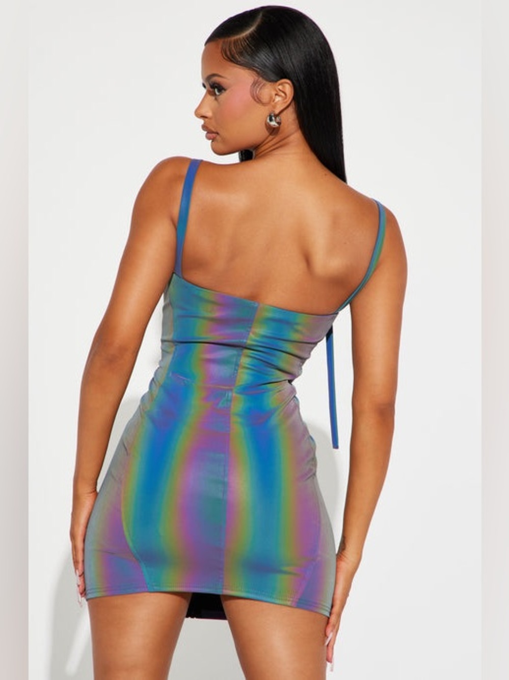 Fashion Nova Zip It and Clip It Reflective Mini Dress Multi Color Size M Sexy - Picture 2 of 9
